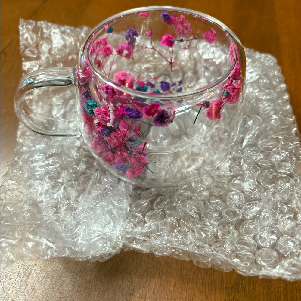 Floral Glass Mug with Pink Accents